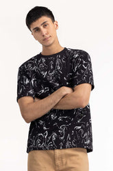 Black Abstract Print T-Shirt 224-113-037